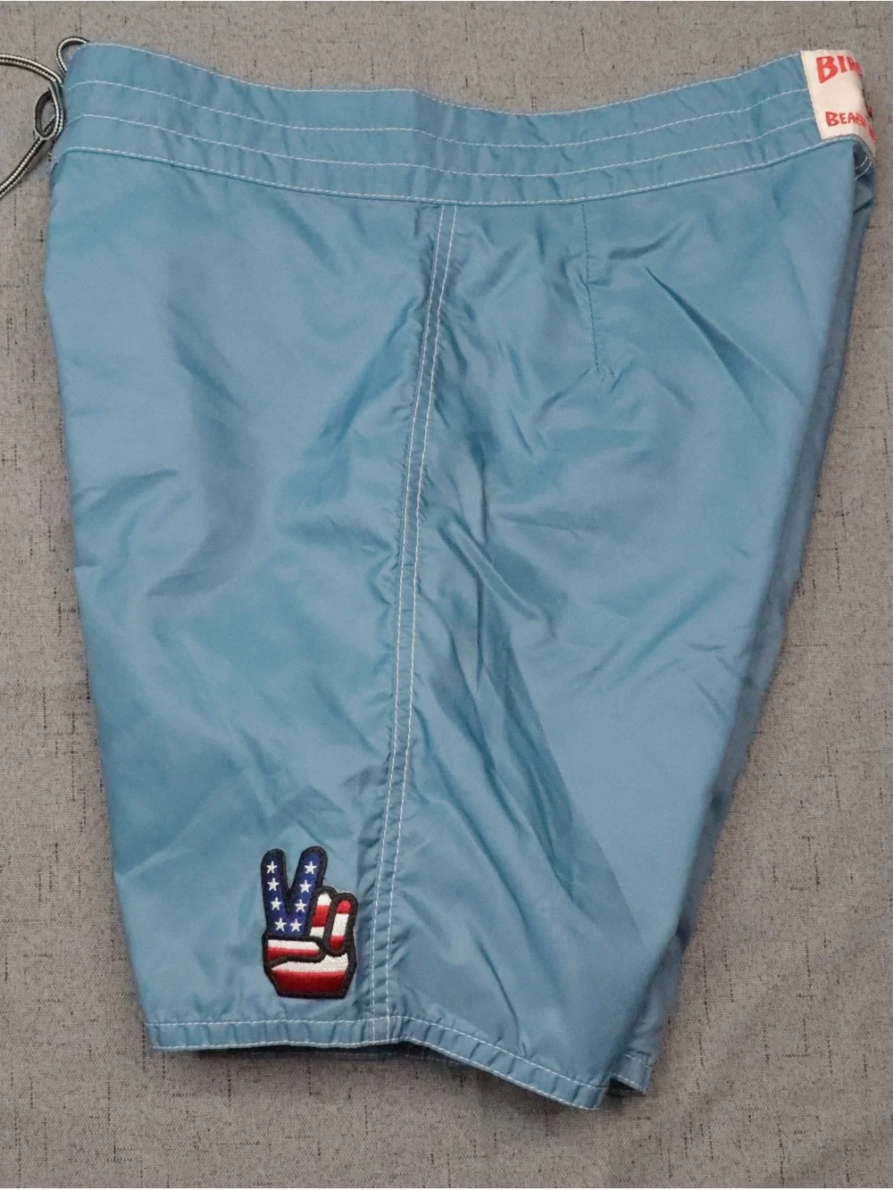 Birdwell Beach Britches Board Shorts 33 Light Blue USA Patriotic Patch⁠